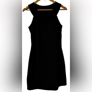 Athleta blk slvlss scuba knt halter drss w blt in bra & rnd nk  SZ S athleisure